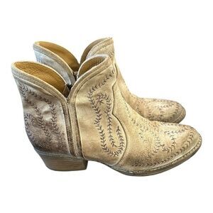 Sterling River | Leather Embroidered Distressed Ankle Western  Zip Booties | 10